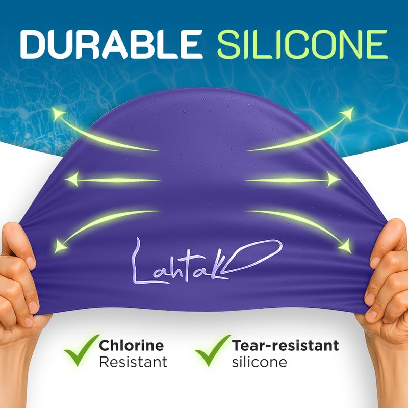 Lahtak Large Swim Cap for Long Hair - Waterproof Durable Silicone Swimming Cap for Braids, Dreadlocks, Weaves, Afros, Curls â€“ Swim Caps for Women & Men â€“ Anti-Leak Seal for Pool, Beach, Laps & Water Workouts - Image 5
